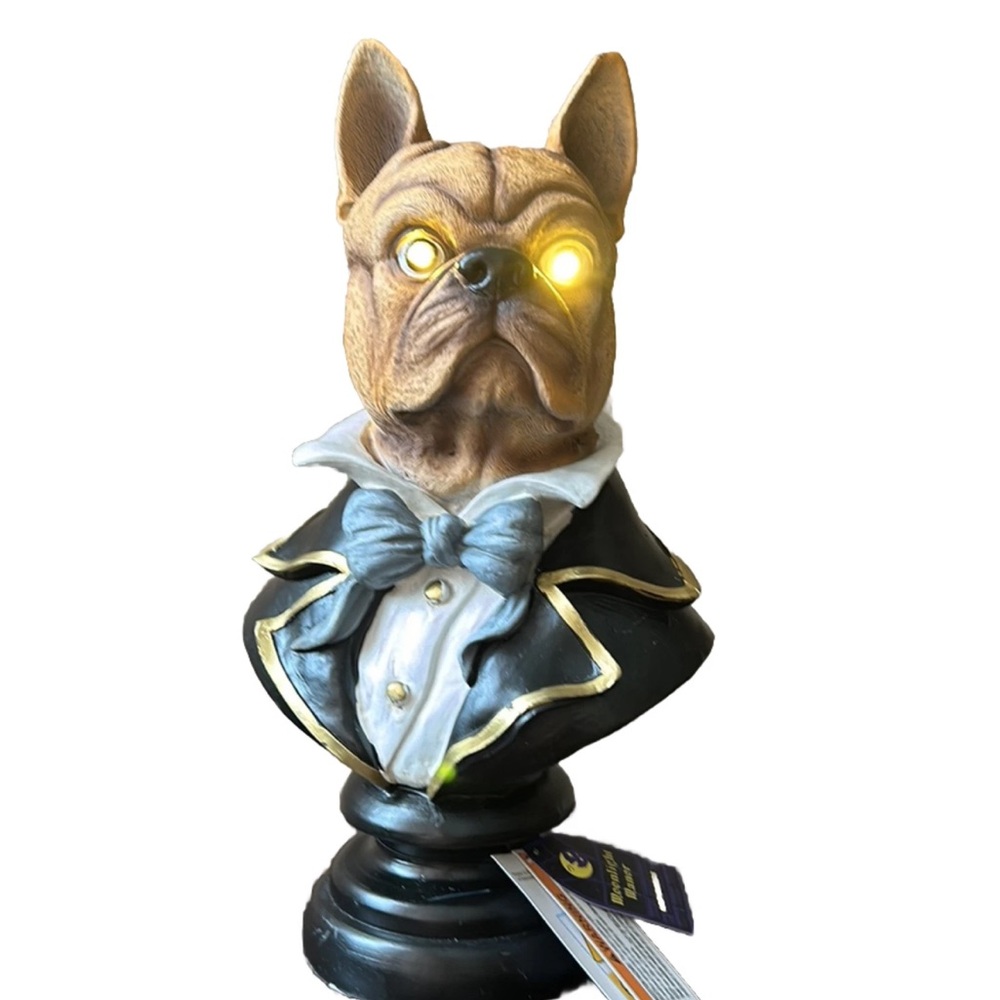 Moonlight Manor French Bulldog Pedestal/Bust Figurine W/LED Light Up Eyes 14” - Picture 3 of 5